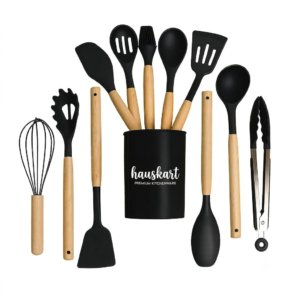 12-Piece Non-Stick Silicone Kitchen Utensils with Wood Handles